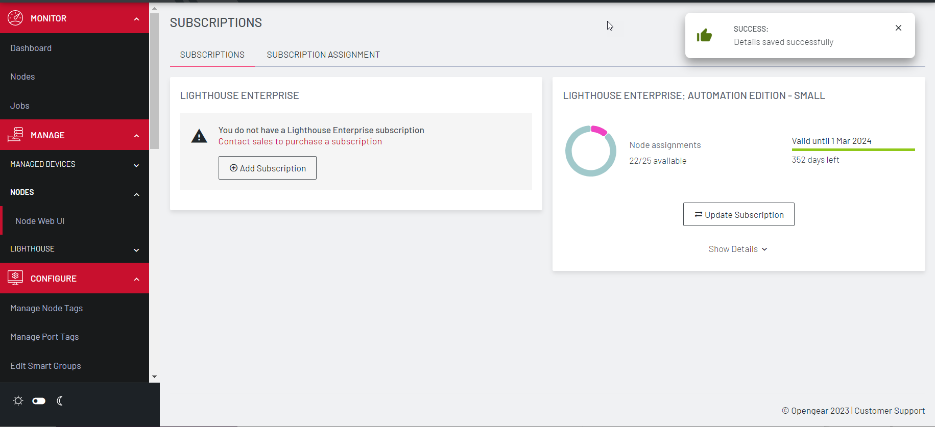 Image of Lighthouse UI showing how to add a subscription - 3